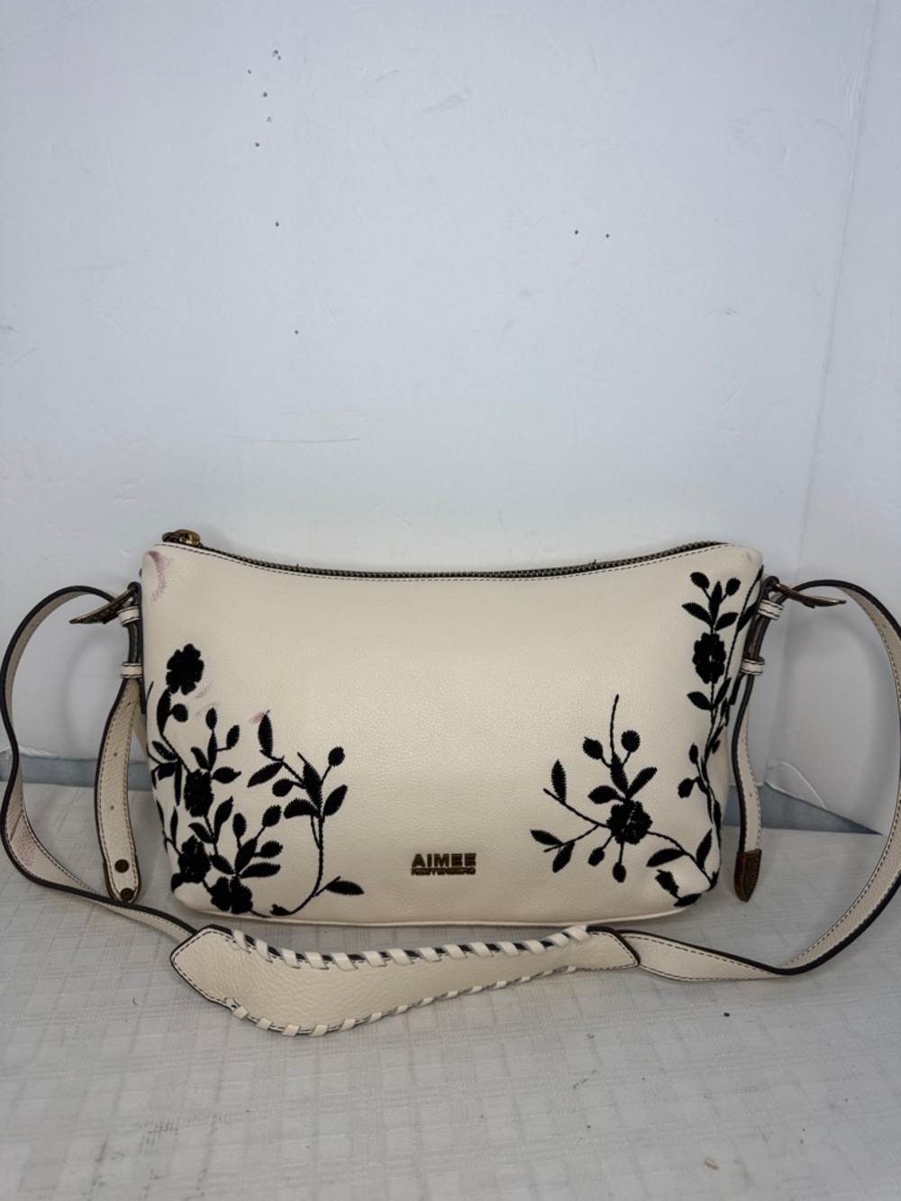 Aimee Kestenberg Beige shoulder bag with flower embroidery